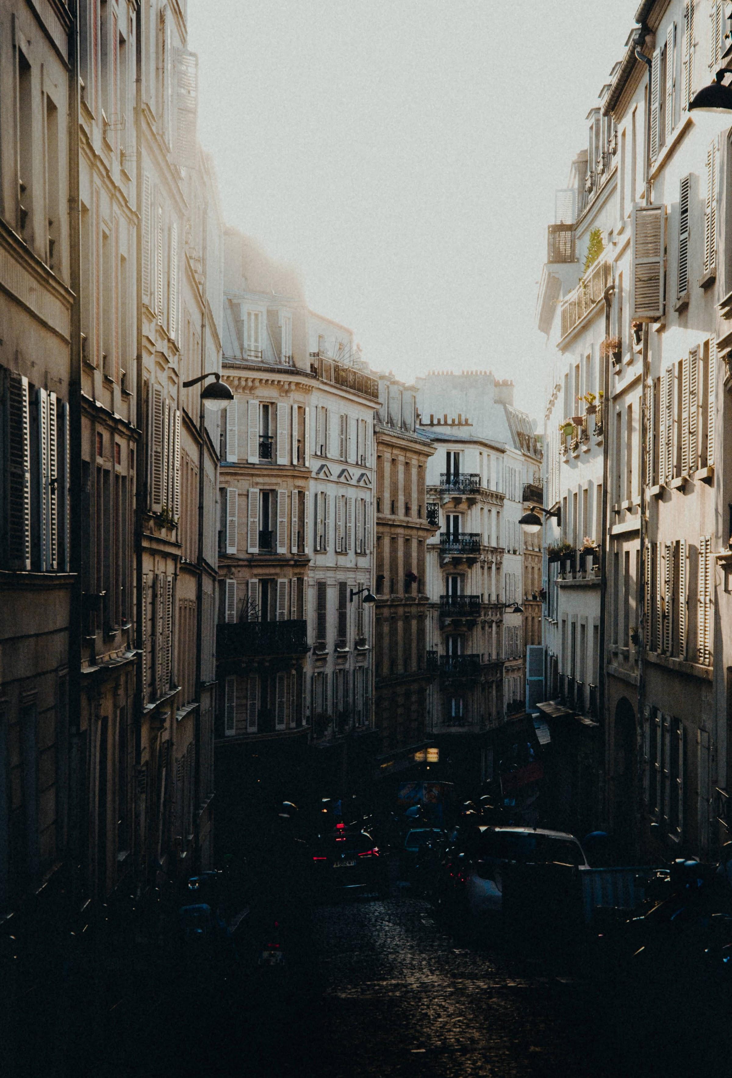 Paris street at sunset